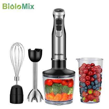 BioloMix 4-in-1 1200W Immersion Hand Blender | Chopper & Smoothie Cup | Stainless Steel Ice Blades | EU Plug