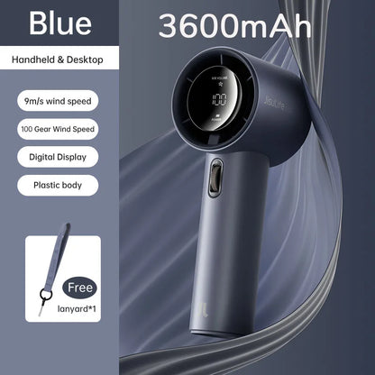 JISULIFE Mini Portable Hand Fan – 100 Wind Speeds, LED Display, 3600/5000mAh, Brushless Motor