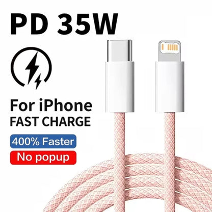 35W Braided USB-C to Lightning Fast Charge Cable for iPhone – 1m / 2m