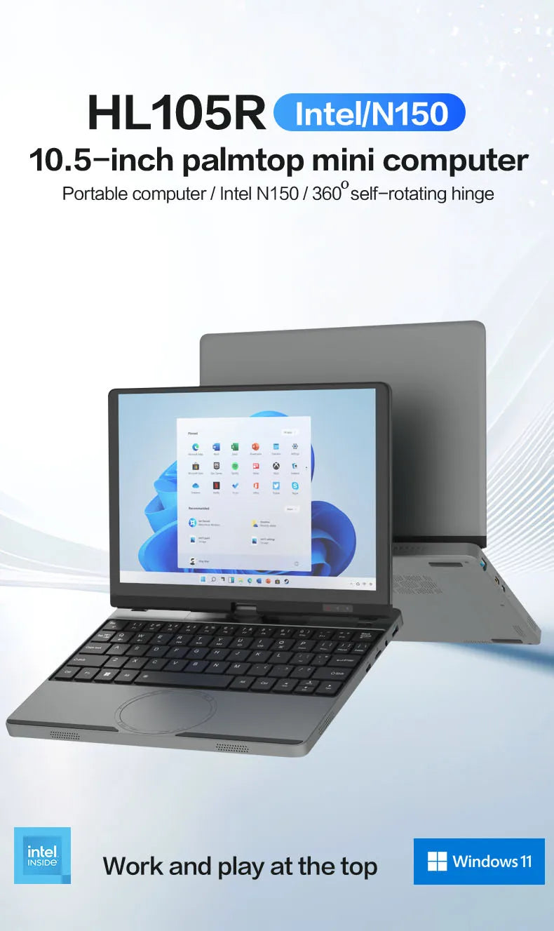 CRELANDER 10.5" Yoga 2-in-1 Laptop – Intel N150, 16/32GB DDR4, up to 2TB SSD, 2K Touch, Windows 11