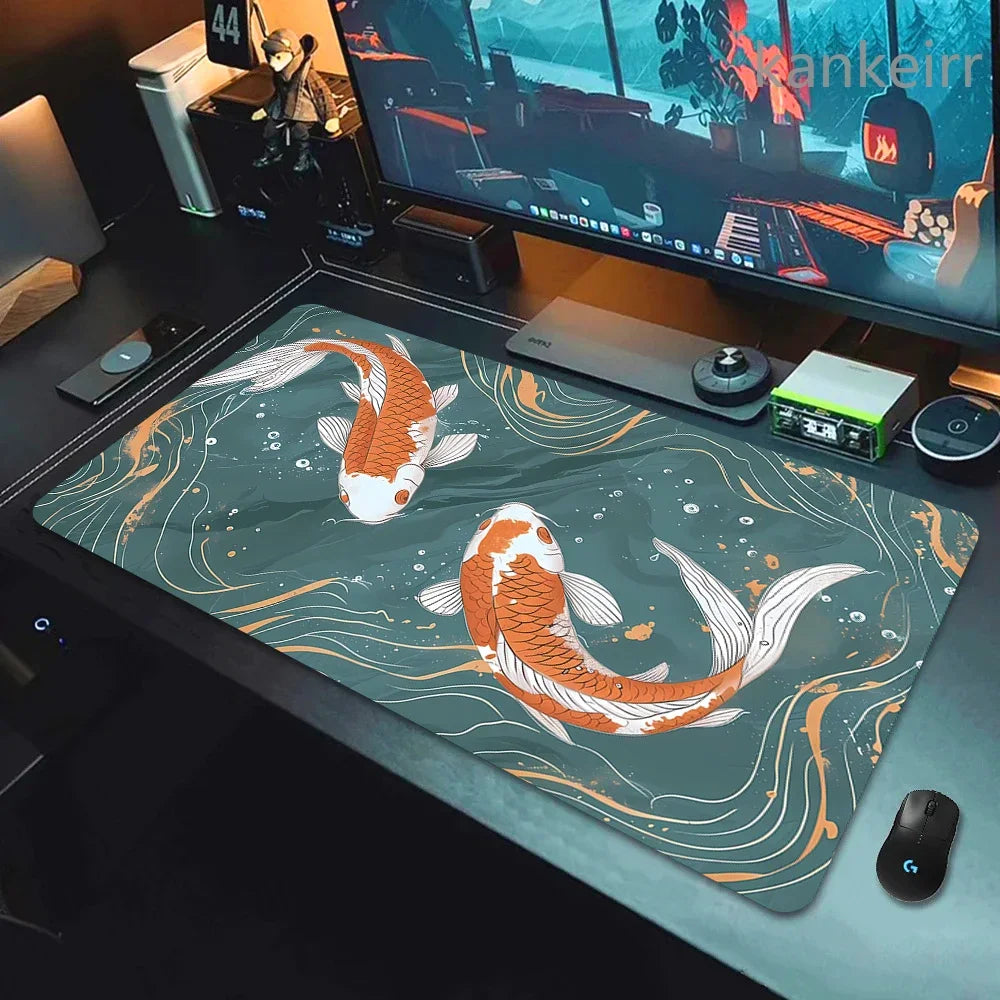 Koi Fish Taichi XXL Gaming Deskmat 90x40 – Natural Rubber, Anti-Slip, Smooth Surface