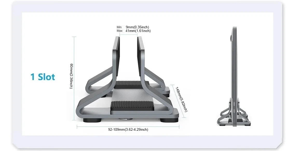 Aluminum Vertical Laptop Stand – Tool-Free, Adjustable 12–30mm, for MacBook, Lenovo, HP, Dell and More