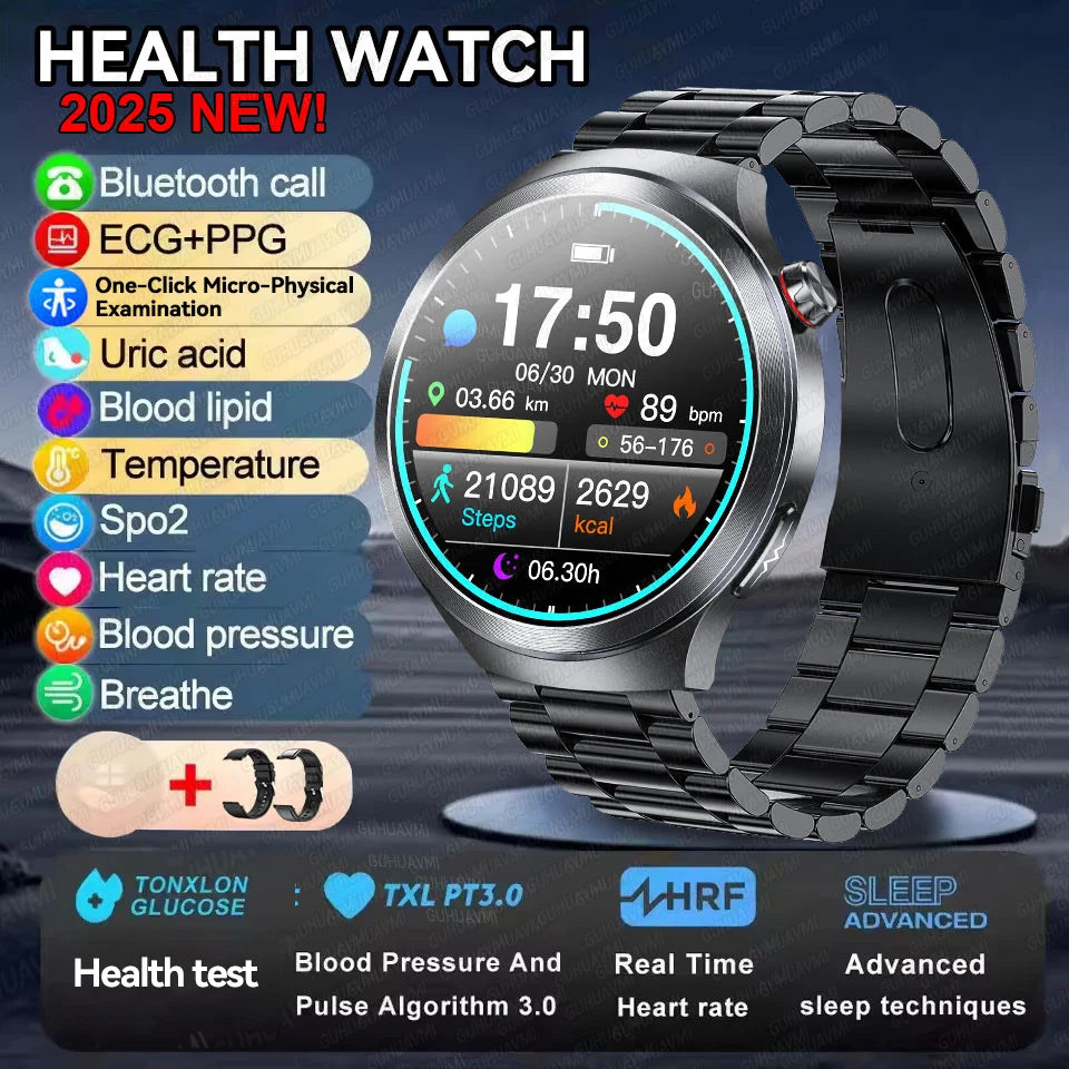 2025 Health Smart Watch – ECG+PPG, Blood Pressure, Blood Oxygen, Uric Acid, Bluetooth Call
