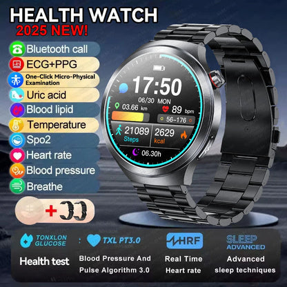 2025 Health Smart Watch – ECG+PPG, Blood Pressure, Blood Oxygen, Uric Acid, Bluetooth Call
