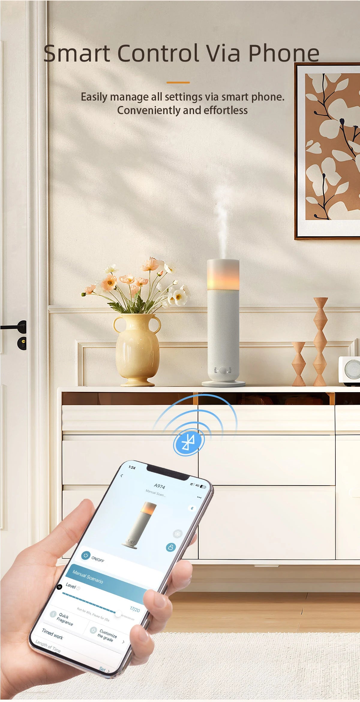 NAMSTE 120ml Tower Scent Diffuser | Bluetooth Control | Electric Fragrance Machine | Home & Hotel | EU Plug
