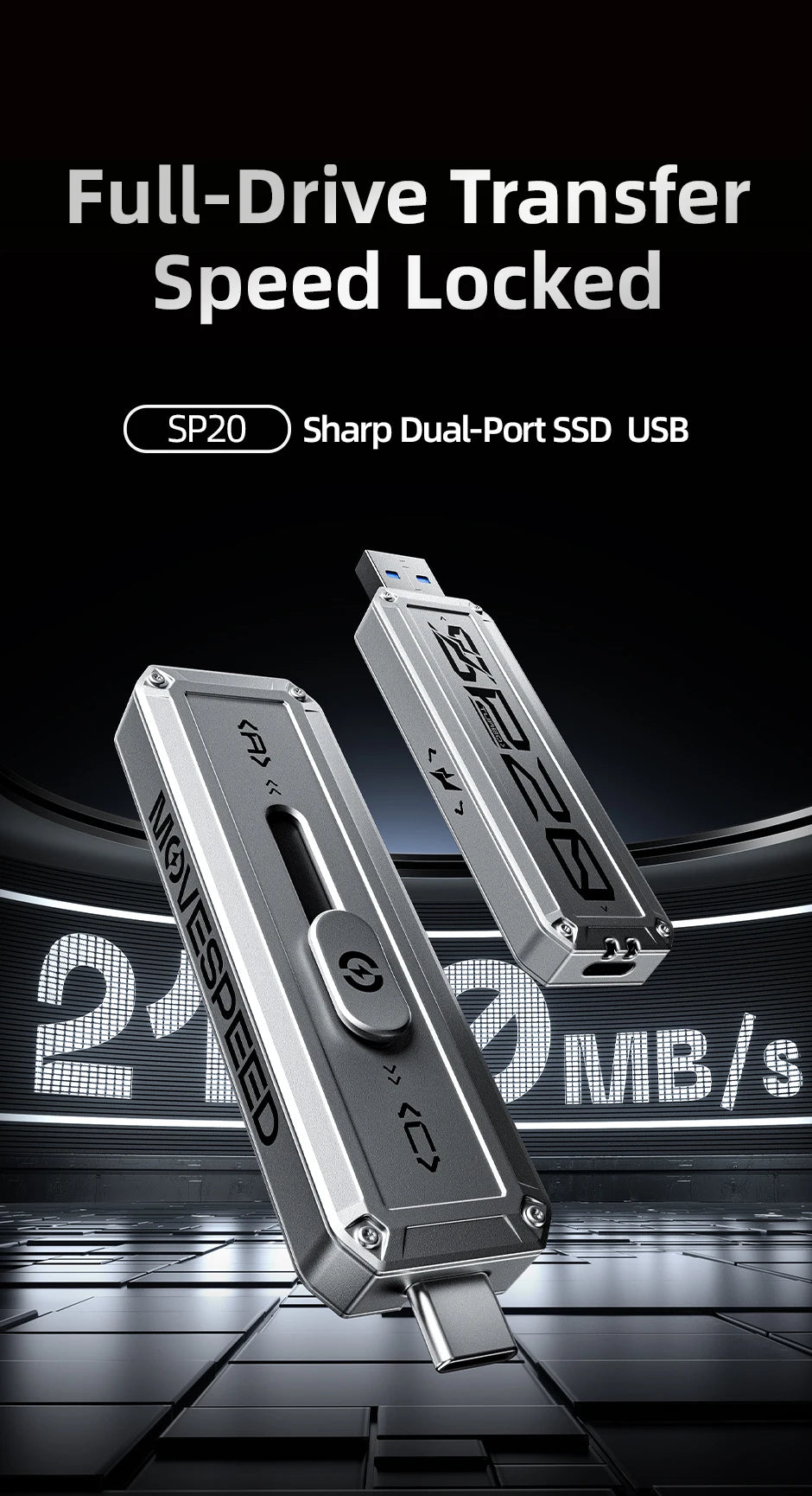 MOVESPEED SP20 USB Flash Drive | 2100MB/s | USB 3.2 Gen 2 | Type-C + USB-A | 256GB–2TB | iPhone