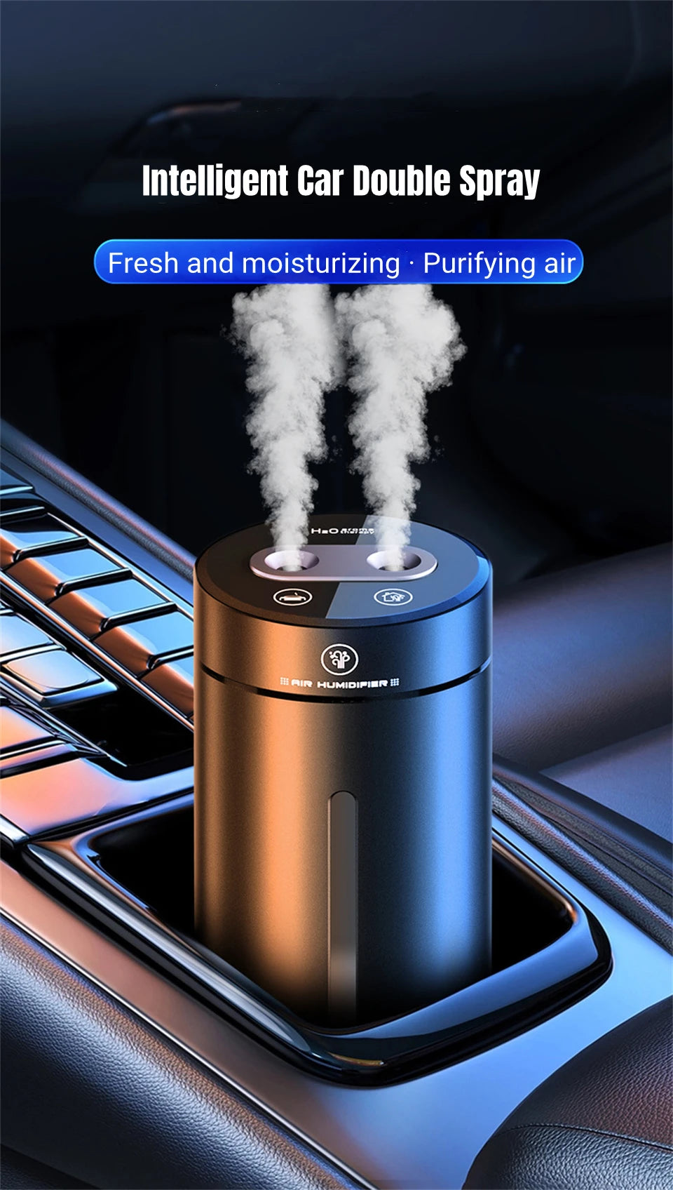 R.E.D. Shopping Zai Xiao 380ML USB rechargeable double spray vehicle air humidifier with mood light and essential oil diffuser.