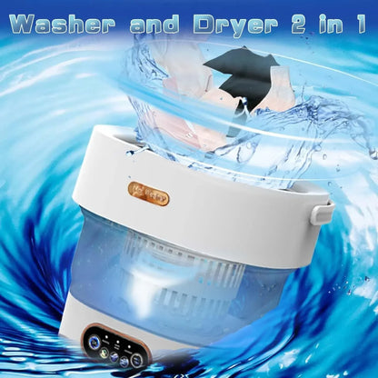 15L Foldable Portable Washing Machine | Spin Dryer | CE Certified | White & Khaki