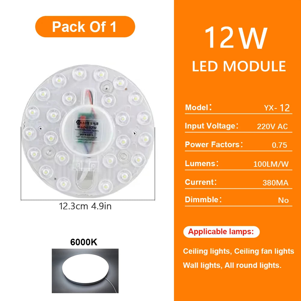 72W LED Ceiling Light Replacement Module – Dimmable, 220V, Round Panel