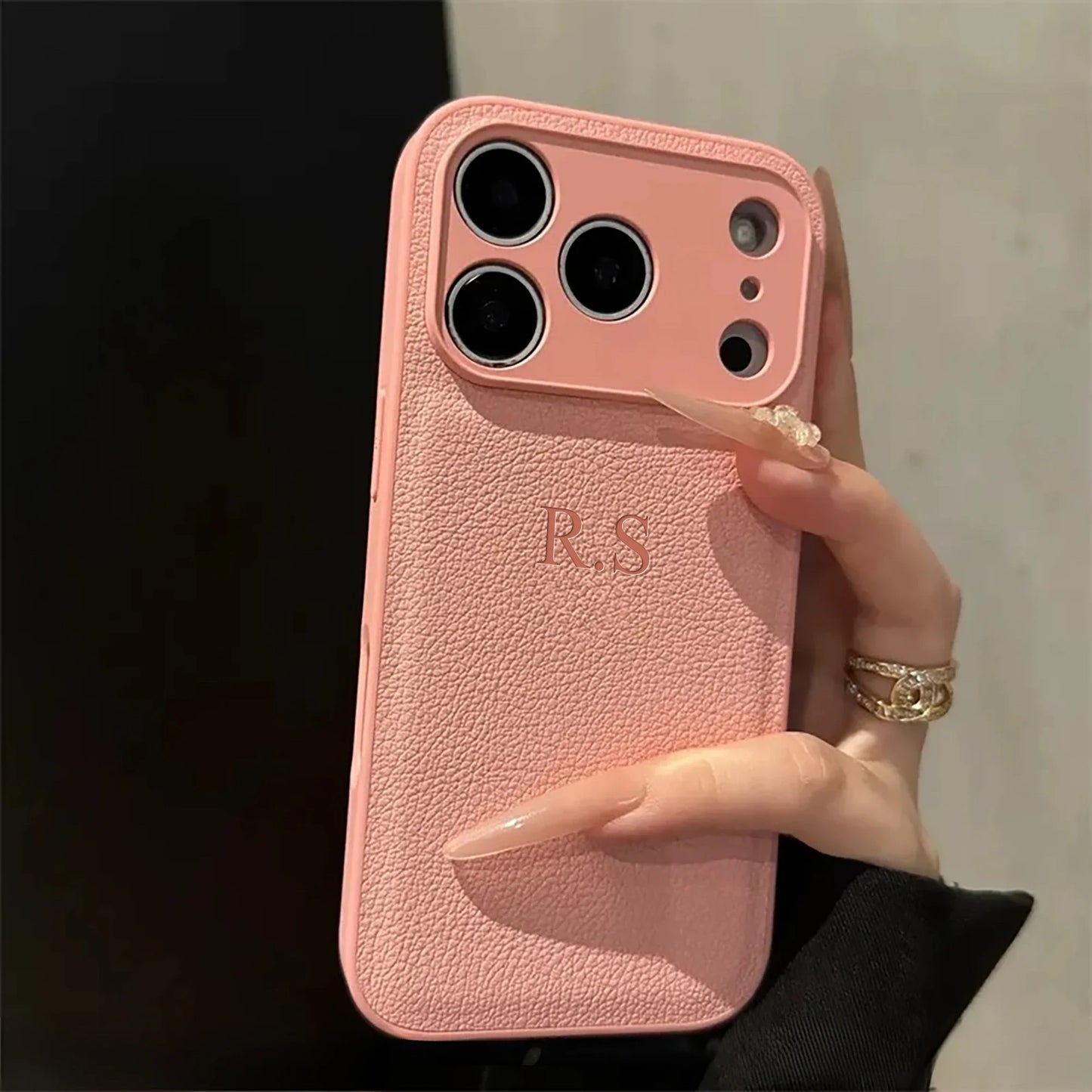 Custom Name Phone Case – 3D Hot Stamp Faux Leather for iPhone 13–17