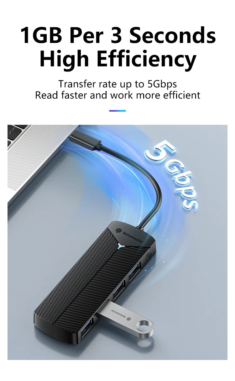 Yottamaster 4-in-1 USB 3.0 Hub | 5Gbps | Ultra-Slim OTG Adapter | USB-A & Type-C | For PC & Mac