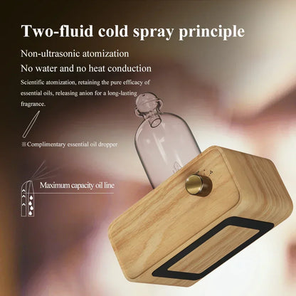 Professional Aromatherapy Nebulizer Diffuser — Wood & Glass, Waterless, 2600mAh Battery, Scent Machine