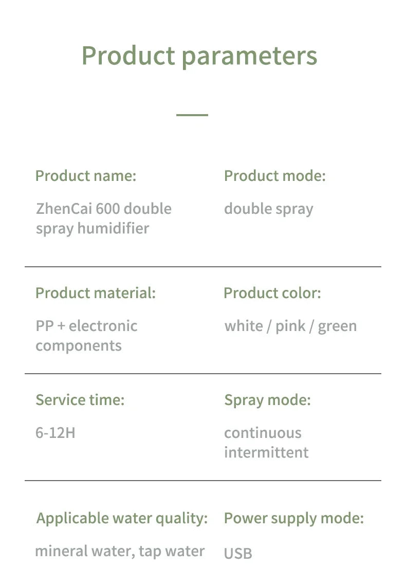 Air Humidifier Double Spray – Aromatherapy, Colorful LED, Heavy Fog, Mute
