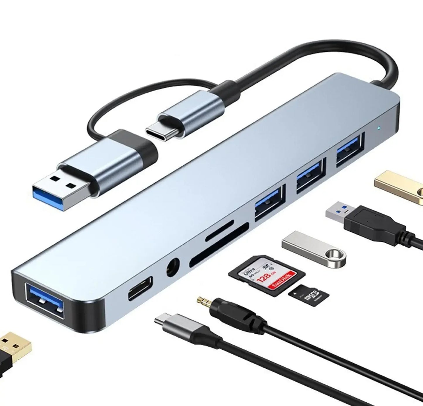 USB-C Hub 8 in 1 – HDMI, SD/TF Card Reader, RJ45, 3.5mm Aux, USB 3.1 for MacBook, Laptop, Tablet