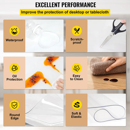 SucceBuy Transparent PVC Table Cloth – 1.5–2mm Soft Glass, Waterproof, Oilproof Desk Protector