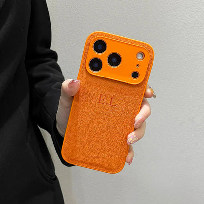 Custom Name Phone Case – 3D Hot Stamp Faux Leather for iPhone 13–17