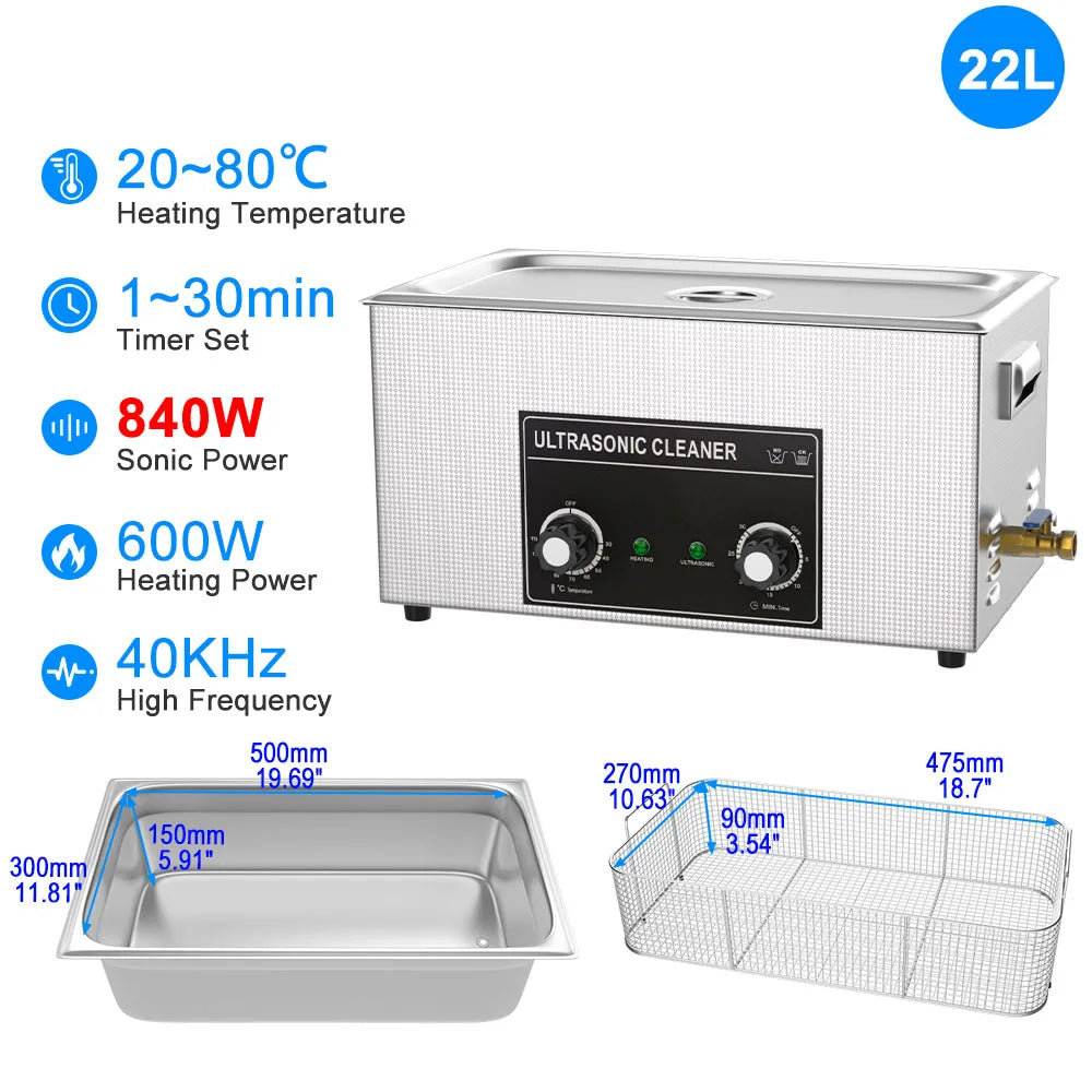 Ultrasonic Cleaner 1.3L–30L | 40KHz 220V EU Plug | Professional Ultrasound Bath