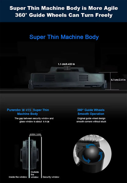 Purerobo W-V1S Robot Window Cleaner – APP Control, Auto Water Spray