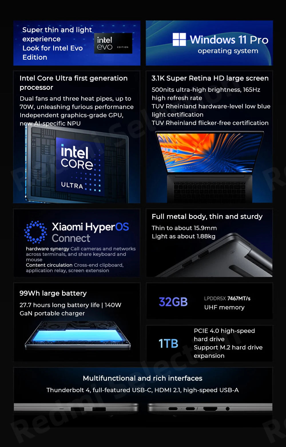 Xiaomi RedmiBook Pro 16 – Intel Core Ultra 5/7, ARC Graphics, 32GB DDR5, 1TB SSD, 3.1K 165Hz