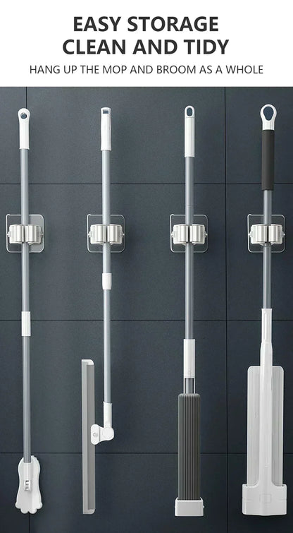 Self-Adhesive Mop & Broom Holder | Wall Mounted No-Drill Storage Hook
