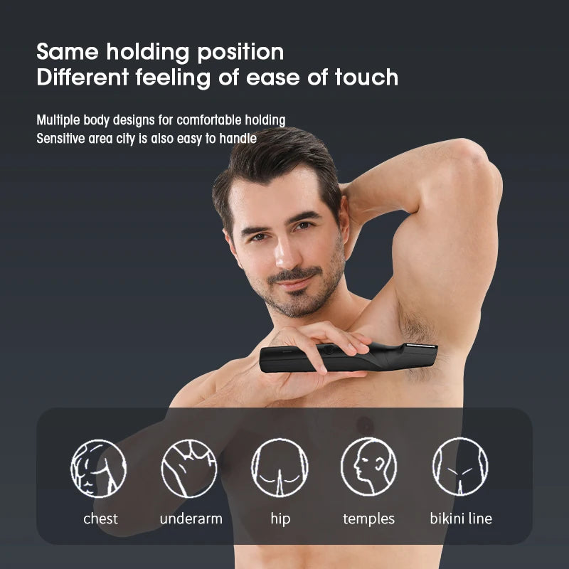 Body Hair Trimmer for Men | Groin & Pubic | Wet/Dry | V-Shaped Head | 2 Comb Attachments
