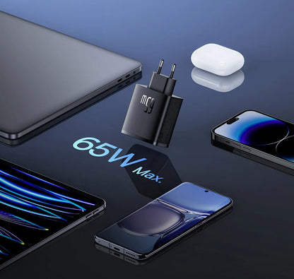 Baseus 65W GaN USB-C Charger | QC + PD Fast Charging for iPhone 17/16/15, Xiaomi & Laptops