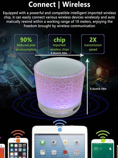 Wireless Mini Subwoofer Speaker with 7-Colour LED Light - Portable Bluetooth Speaker