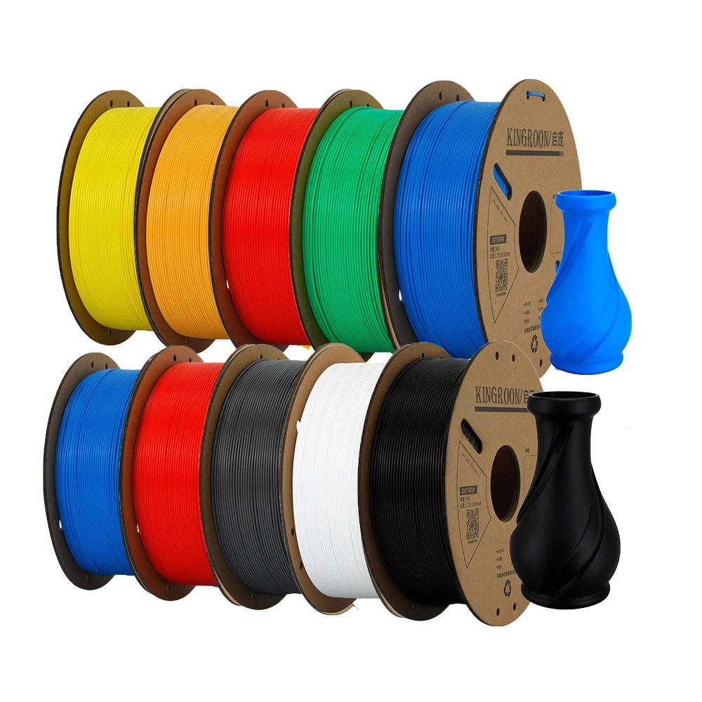 KINGROON PLA Filament 1.75mm – 5 or 10 Rolls, Mixed Colors, No Bubble