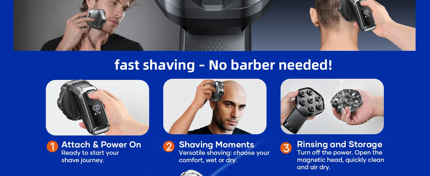 Kensen S32 7D Electric Head Shaver for Men – 8100/8500RPM, IPX6, USB-C, Magnetic Head, 120min