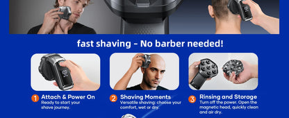 Kensen S32 7D Electric Head Shaver for Men – 8100/8500RPM, IPX6, USB-C, Magnetic Head, 120min