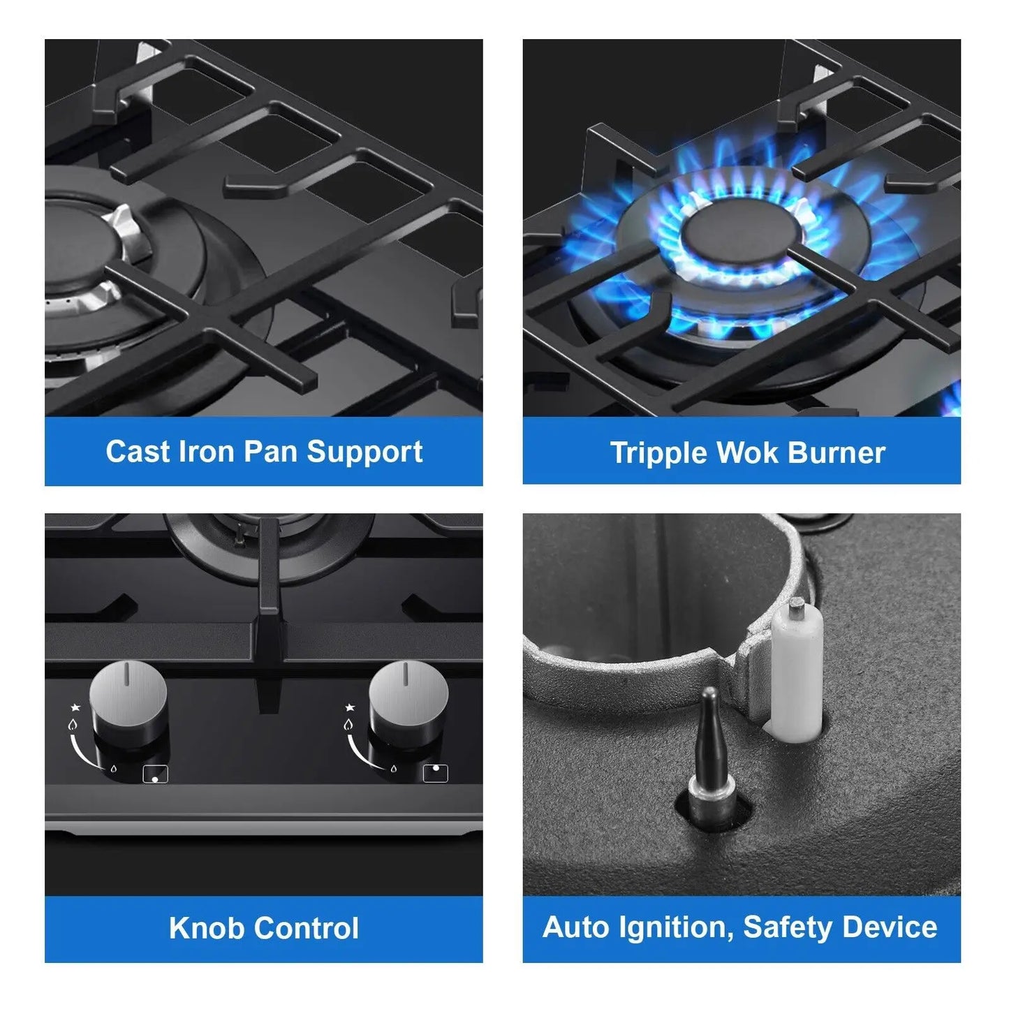 TopStrong 2-Burner Built-In Gas Hob 30cm – Tempered Glass, NG/LPG Dual Fuel (UKGCT-B02)