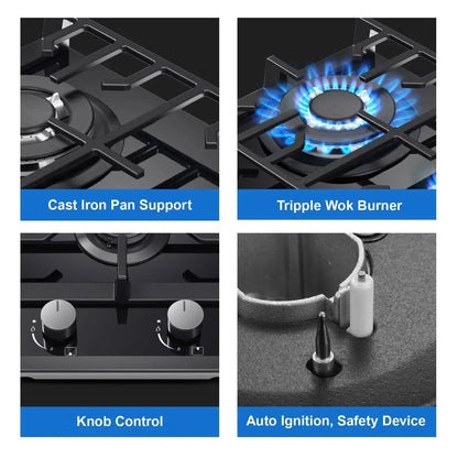 TopStrong 2-Burner Built-In Gas Hob 30cm – Tempered Glass, NG/LPG Dual Fuel (UKGCT-B02)