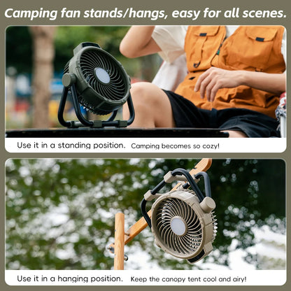 Portable 6-in-1 Outdoor Camping Fan | 10000mAh | 5 Speeds | LED Light | Hook & Remote | Rechargeable