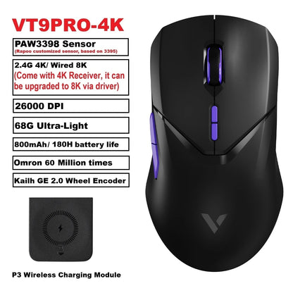 Rapoo VT9PRO Wireless Gaming Mouse – PAW3398, 68g, 26000DPI, Type-C, Programmable, Ergonomic