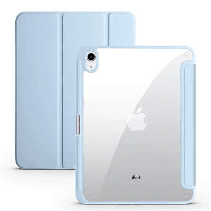 iPad Case with Pen Holder – Trifold Acrylic Clear Back Cover for iPad 9.7–11"