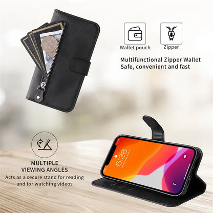 R.E.D. Shopping iPhone 16 Plus zipper wallet case with card slots, magnetic stand, leather cover, and secure closure.