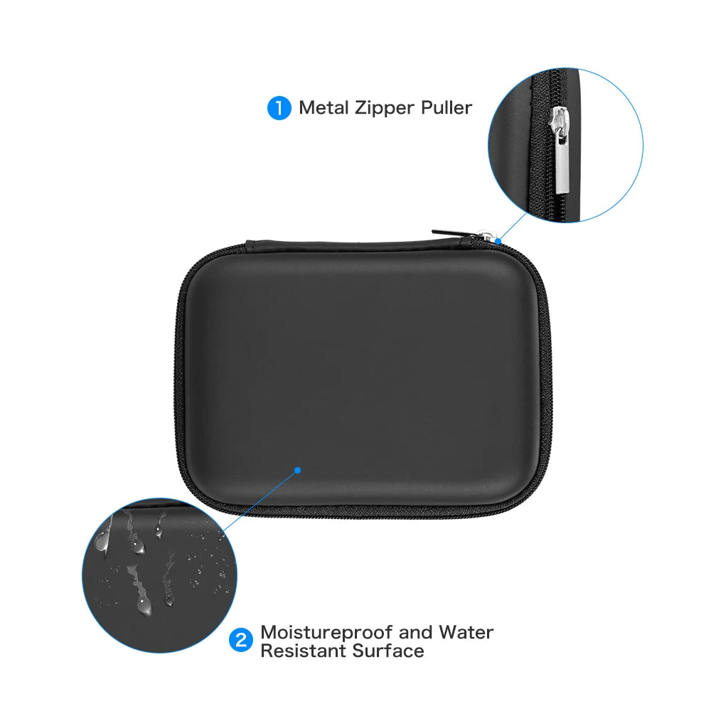EVA shockproof hard drive carrying case for 2.5-inch HDD, black protective pouch with zipper, suitable for computer storage devices