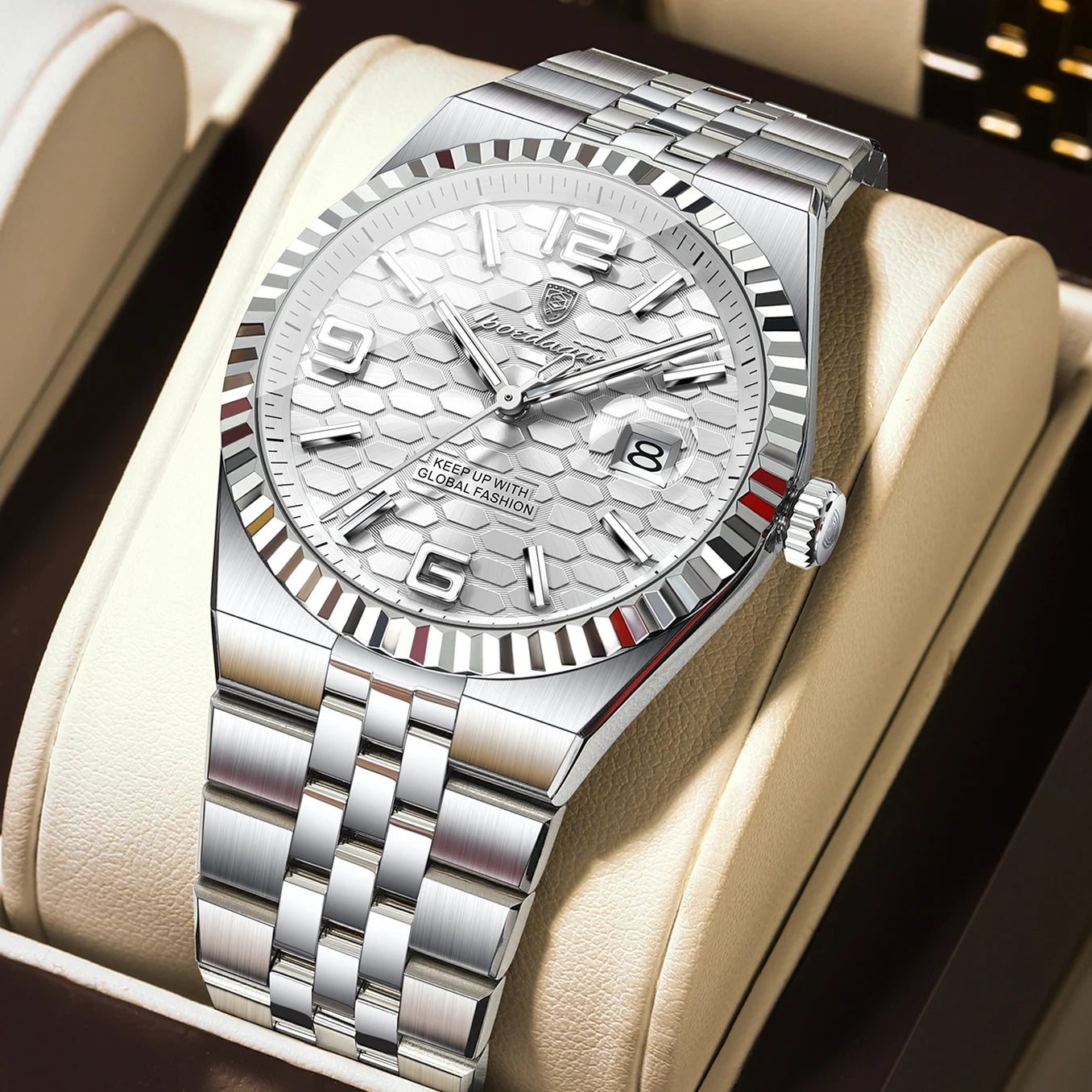 POEDAGAR Men's Luxury Watch – Stainless Steel, Waterproof, Luminous, Date Display, With Box