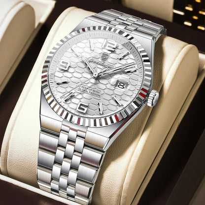 POEDAGAR Men's Luxury Watch – Stainless Steel, Waterproof, Luminous, Date Display, With Box