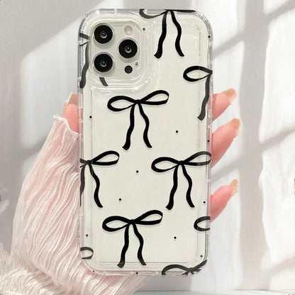 Heart Bow Phone Case for iPhone | Shockproof Soft Clear Cover for iPhone 11-17 Pro Max, Air, Mini