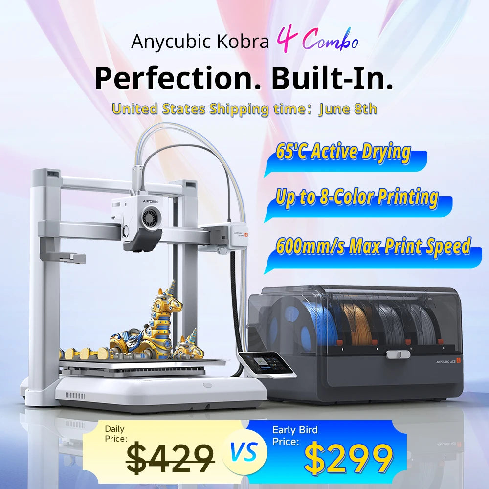 ANYCUBIC Kobra 4 Combo 3D Printer – 8-Color, 600mm/s, ACE 2 Pro