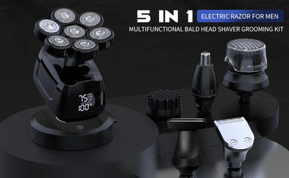 SEJOY 7D Head Shaver for Men – 6-in-1 Electric Razor, Nose Trimmer, Waterproof, 85min Runtime
