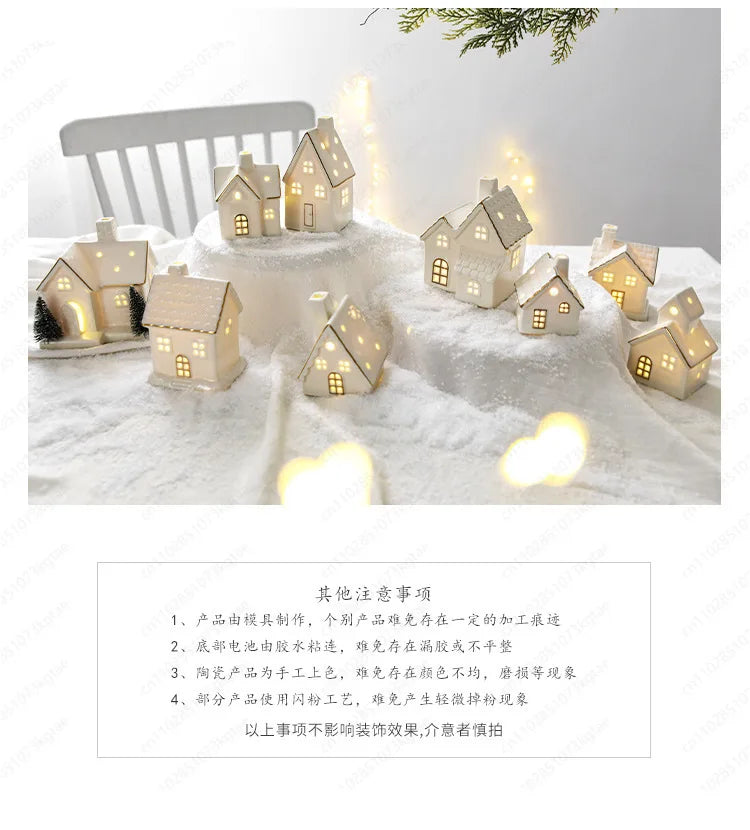 Christmas luminous snow house ceramic ornament with LED lighting, tabletop holiday decor by R.E.D. Shopping