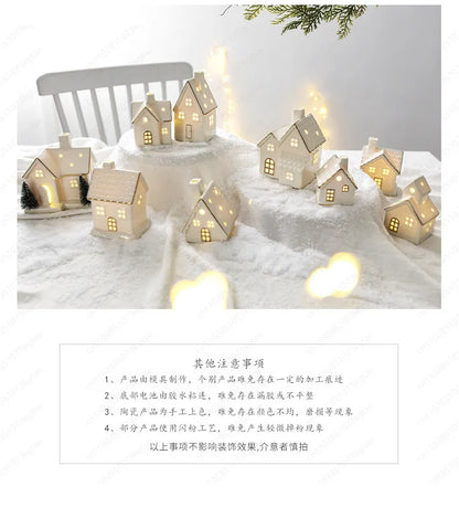 Christmas luminous snow house ceramic ornament with LED lighting, tabletop holiday decor by R.E.D. Shopping