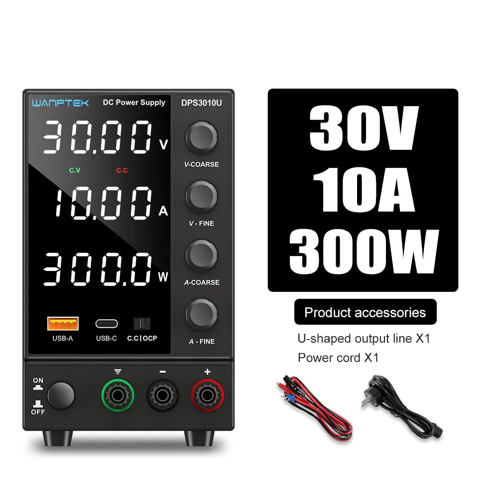 Wanptek Adjustable DC Lab Bench Power Supply – 30V/10A, 60V/5A, 120V/3A