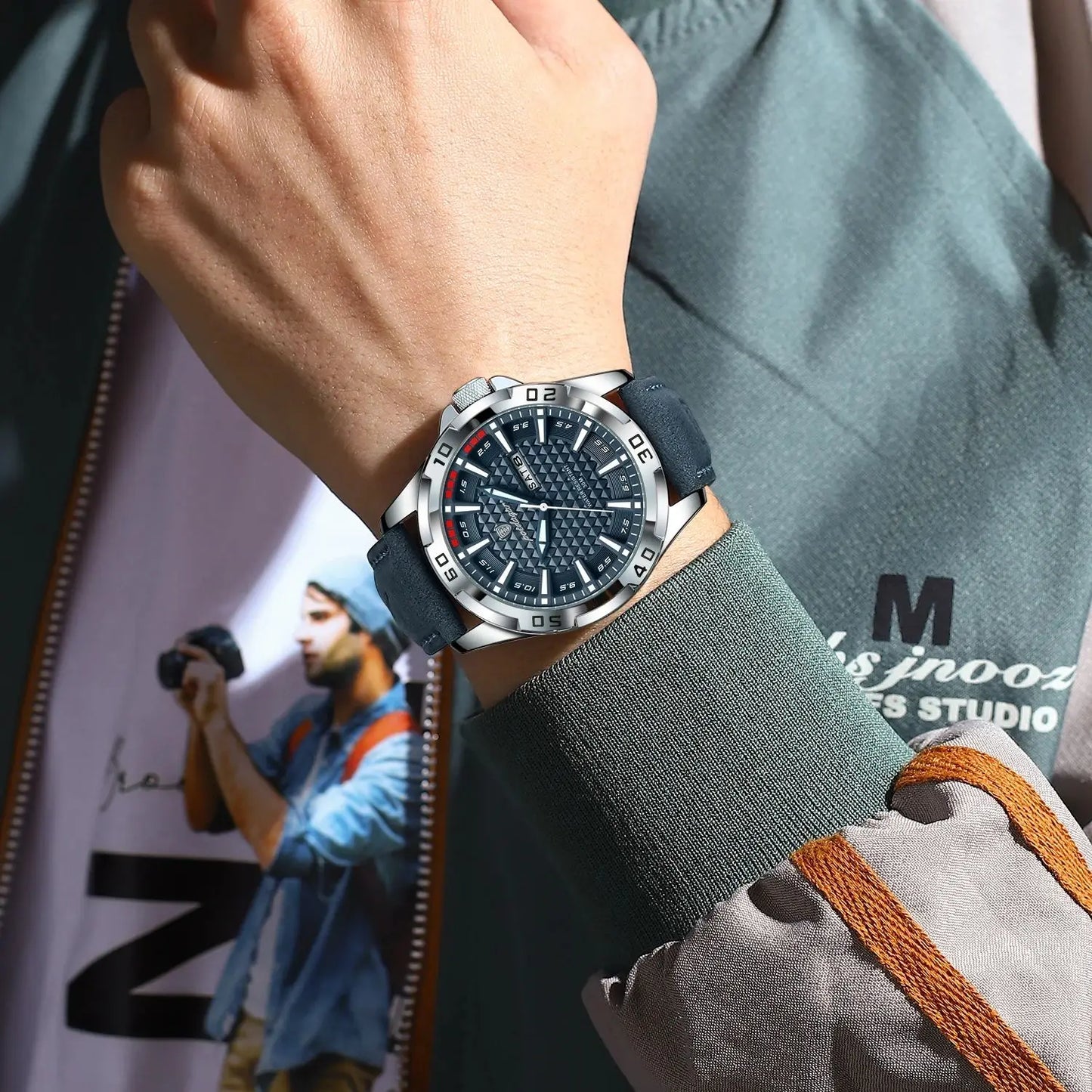 POEDAGAR Men's Luxury Wristwatch – Waterproof, Luminous, Date & Week Display, Quartz Sport Leather