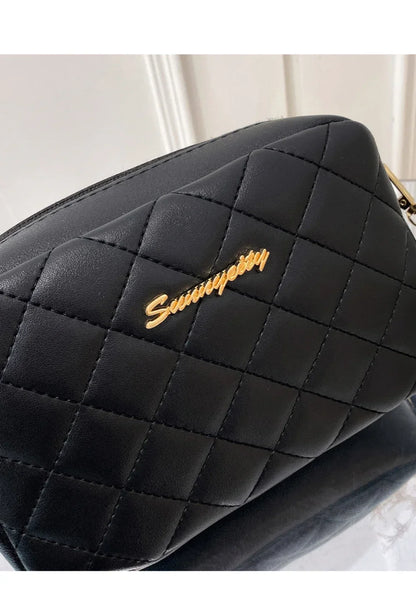 Tassel Diamond Grid Embroidery Crossbody Bag with Chain Strap