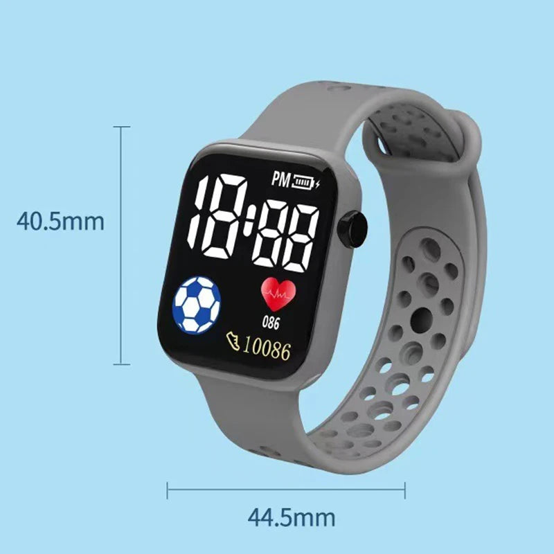Kids LED digital sports watch with football design, silicone strap, suitable for boys and girls, by R.E.D. Shopping