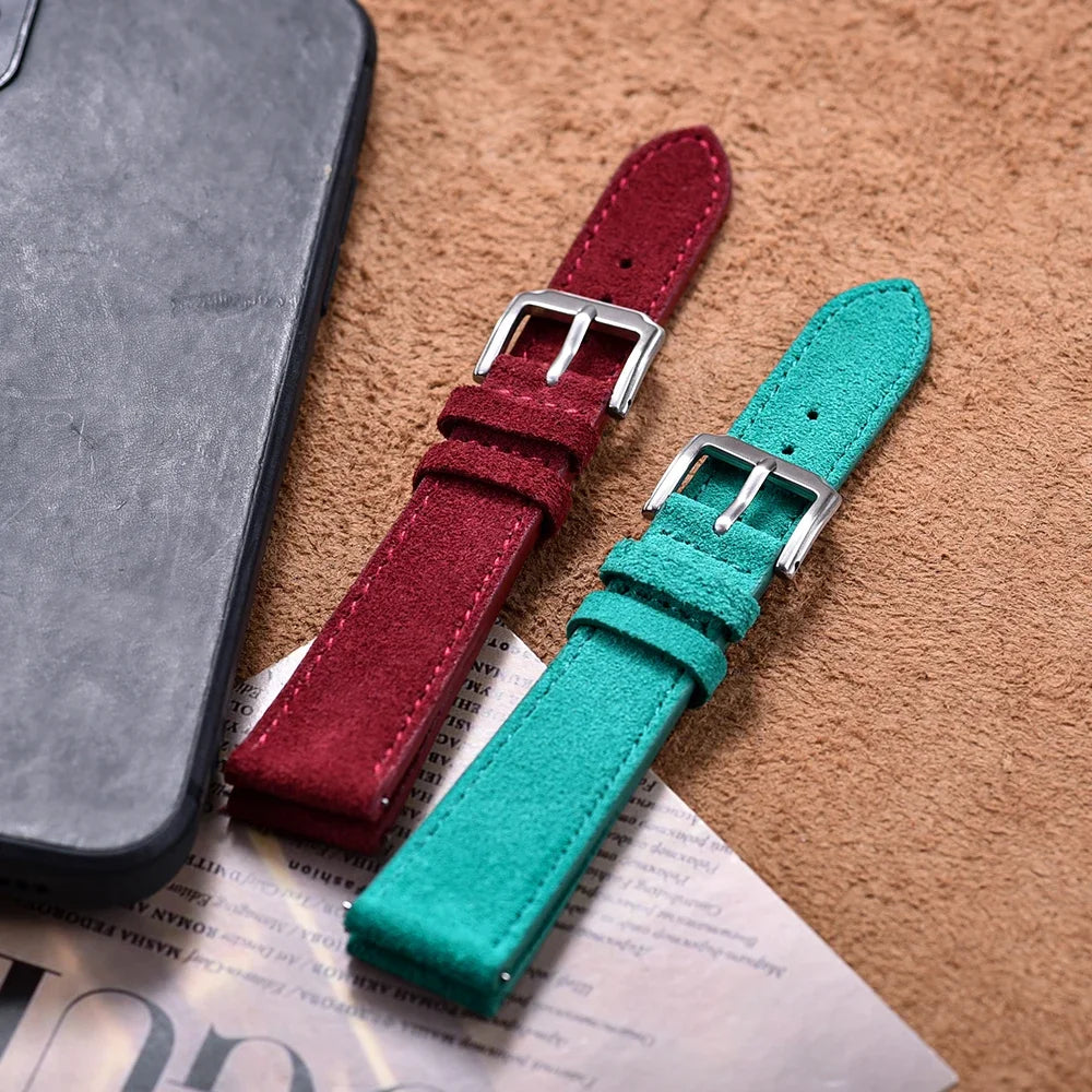 Vintage Suede Leather Watch Band – Quick Release 18/19/20/22mm for Men & Women