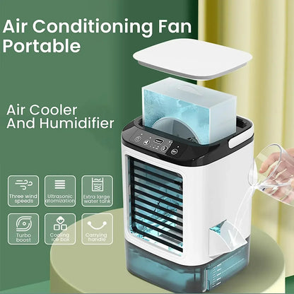Portable Desktop Air Cooler Fan — Dual Spray, Ultrasonic Atomization, 3-Speed, Night Light